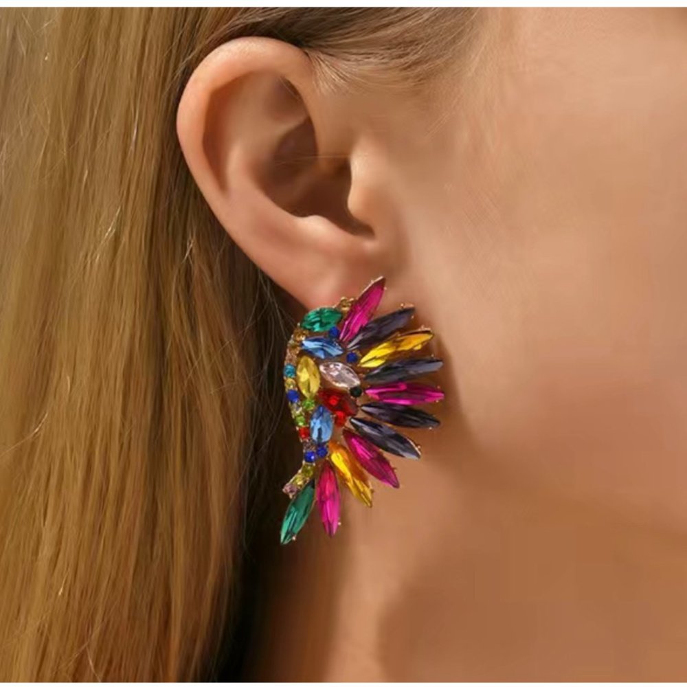 "Fancy Mulitcolor Angel" Crystal Vintage Angel Wing Earrings